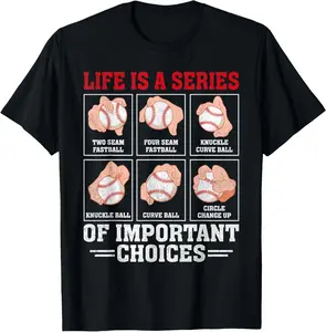 100% Cotton Types of Baseball Pitches Shirt Funny Life Choices Pitcher T-Shirt