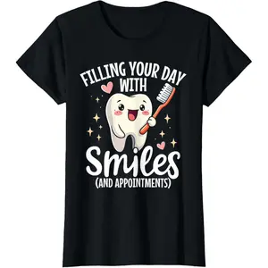100% Cotton Unisex Dental Receptionist Design Women Cute Tooth Dentistry T-Shirt