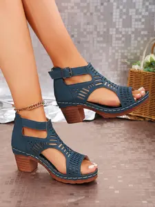 Women's Fashionable Hollow Out Design Heeled Sandals, Casual Trendy Sandals, Trending Sandals, Casual Comfortable Breathable Sandals for Summer, Lightweight Breathable Comfortable Daily Shoes, Footwear