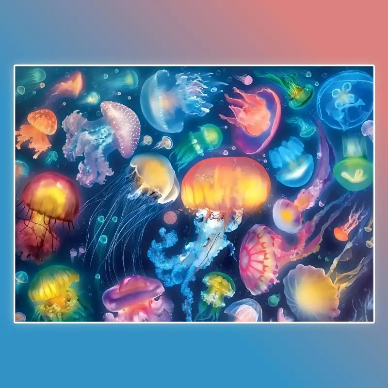 Jellyfish Pattern Diamond Art Colorful Painting Kit, DIY 5D Diamond Art Crafts Kit, Home Wall Decoration Without Frame