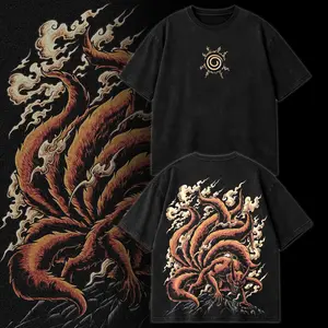 Naruto Kurama Nine Tailed Fox Graphic Tee & Hoodie – Unisex Oversized Anime Manga Heavyweight Cotton T-Shirt, Vintage Acid Washed Streetwear Shirt Gift for Naruto Fans