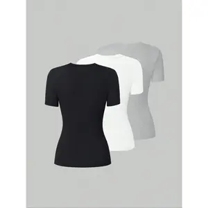 Women's solid color V-neck T-shirt, summer casual and comfortable short sleeved T-shirt, women's daily clothingRAIMENTRY