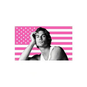 Ian Somerhalder Pink American Vampires Poster Damon Salvatorea Tapestry Funny Meme Flag Wall Decor,Home Decor,Flags For Room,Banners For Room,Guys Man Cave,Modern Music Art Tapestry Banner Gift Hen Decoration Photo Print Multicolor Peach skin suede