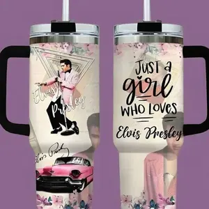 King Of Rock N'Roll 40oz 30oz Tumbler With Handle, Rock And Roll Tumbler, Guitar And Photo Collage Stainless Steel Cup, Gift for Rock Lover