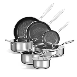 Easy Clean Hybrid Pots and Pans Set ，Scratch-Resistant Nonstick Pots & Pans|  Stainless Steel Kitchen Essentials