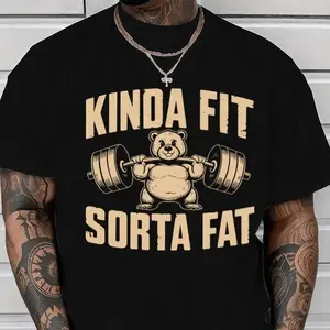 Funny Weightlifting Bear Tee – 100% Cotton Heavyweight Oversized Gym Shirt t0121Father's Day Gift