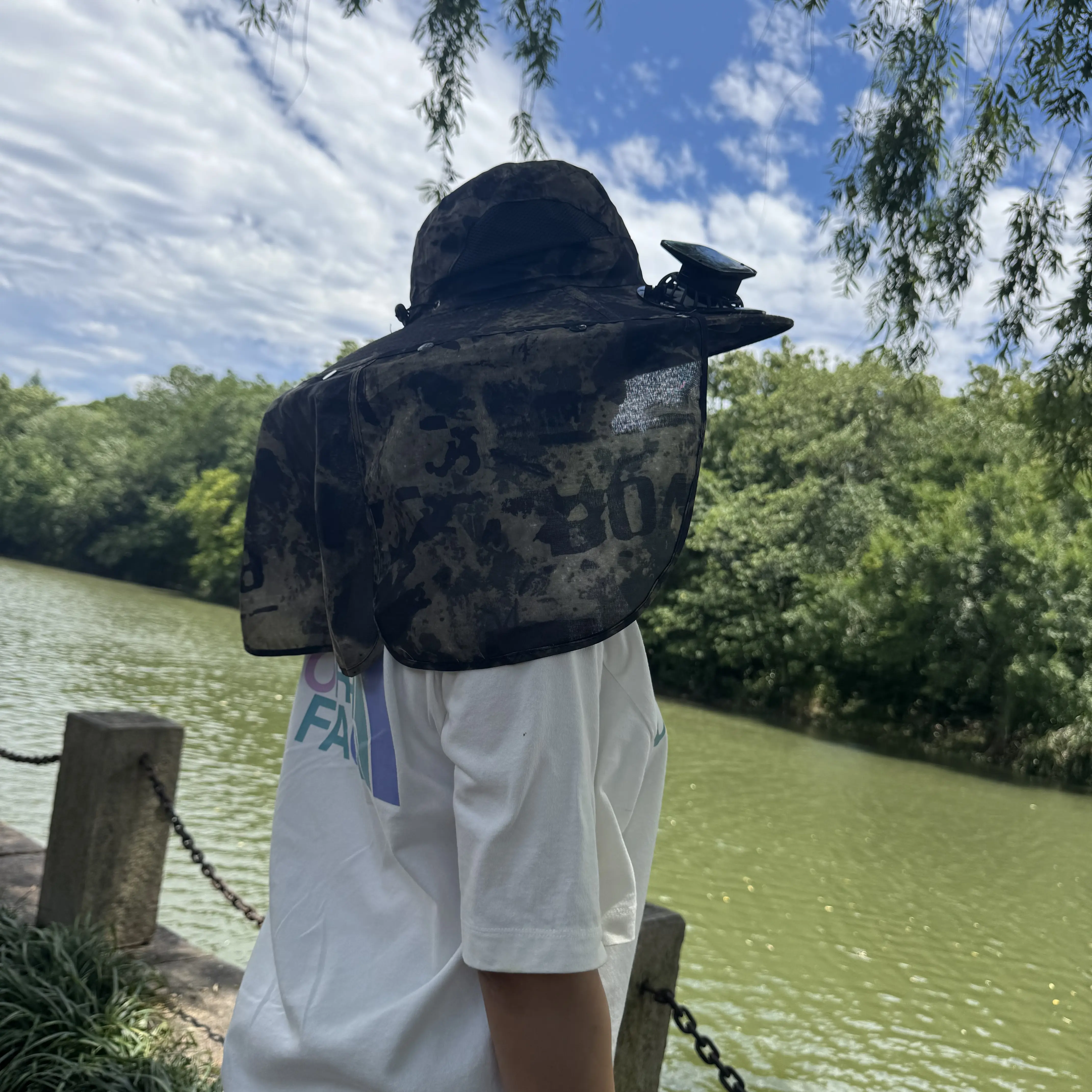 Upgraded Camo Sun Hat with Solar Fan, Removable Neck Flap and Breathable Mesh for Outdoor Work Fishing Gardening