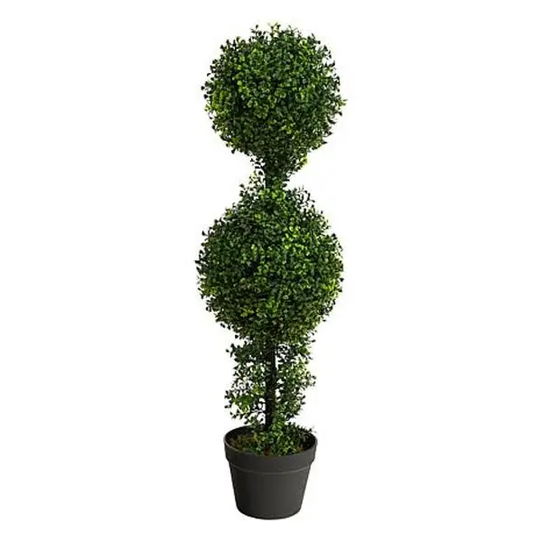 Nearly Natural 34 in. Boxwood Double Ball Topiary (Indoor/Outdoor)