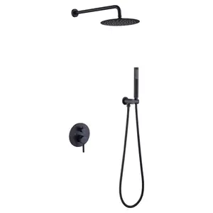 L-8001B Shower System Shower Faucet Combo Set Wall Mounted with 10" Rainfall Shower Head and handheld shower faucet, Matte Black Finish with Brass Valve Rough-In