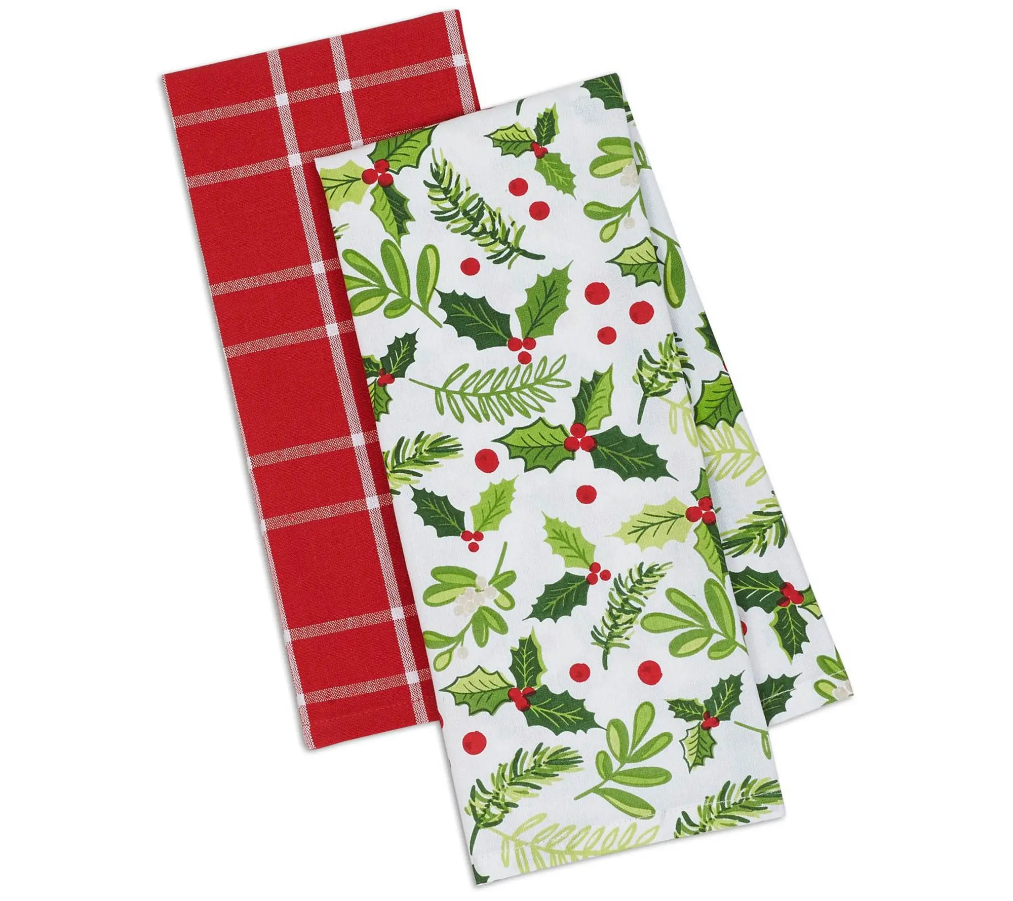 Design Imports Set of 2 Assorted Boughs of Holly Kitchen Towel