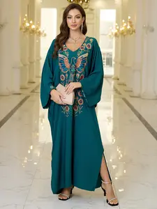 Women's Boho Ethnic Embroidered Long Dress, Beachwear Bikini Cover-Up, Loose-Fitting Sun Protection Robe for All Seasons