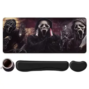 4pcs Scream Horror Skeleton Design Mouse Pad, Keyboard Wrist Rest, Coaster Set For Desktop Decoration, Office Accessories Set Suitable For Home Office Gaming, Gaming Mouse Pads