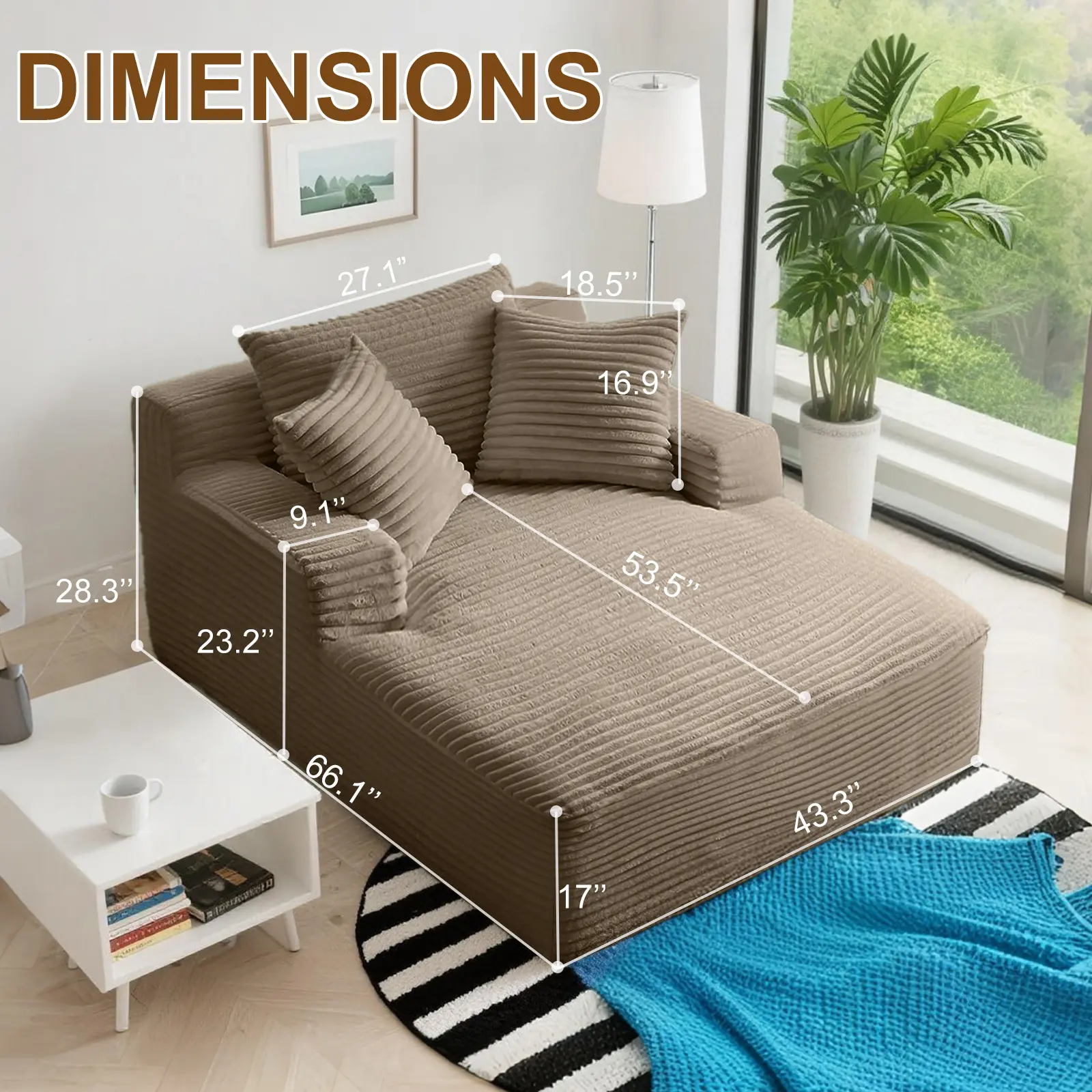 ​Camel Plush Corduroy Single Seat Chaise