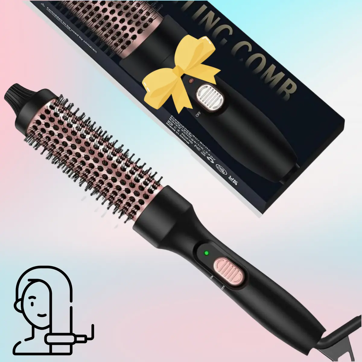 Negative Ion Thermal Brush - 1.5" Wavy Hair Styler with 3 Temperature Settings | Electric Curling Iron for Frizz-Free, Shiny Waves | Travel-Friendly & Comfortable Design