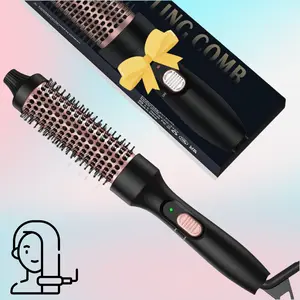 Negative Ion Thermal Brush - 1.5" Wavy Hair Styler with 3 Temperature Settings | Electric Curling Iron for Frizz-Free, Shiny Waves | Travel-Friendly & Comfortable Design