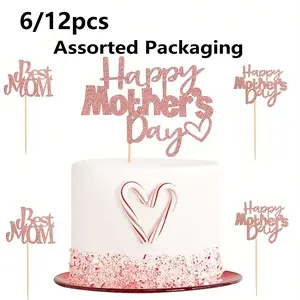 Mother's Day Paper Cup Cake Decorations, Rose Gold 'best Mom' Theme Party Cake Decor, 6/12pcs Mother's Day Cake Decor Set, Cake Decorating Kit, Cake Toppers