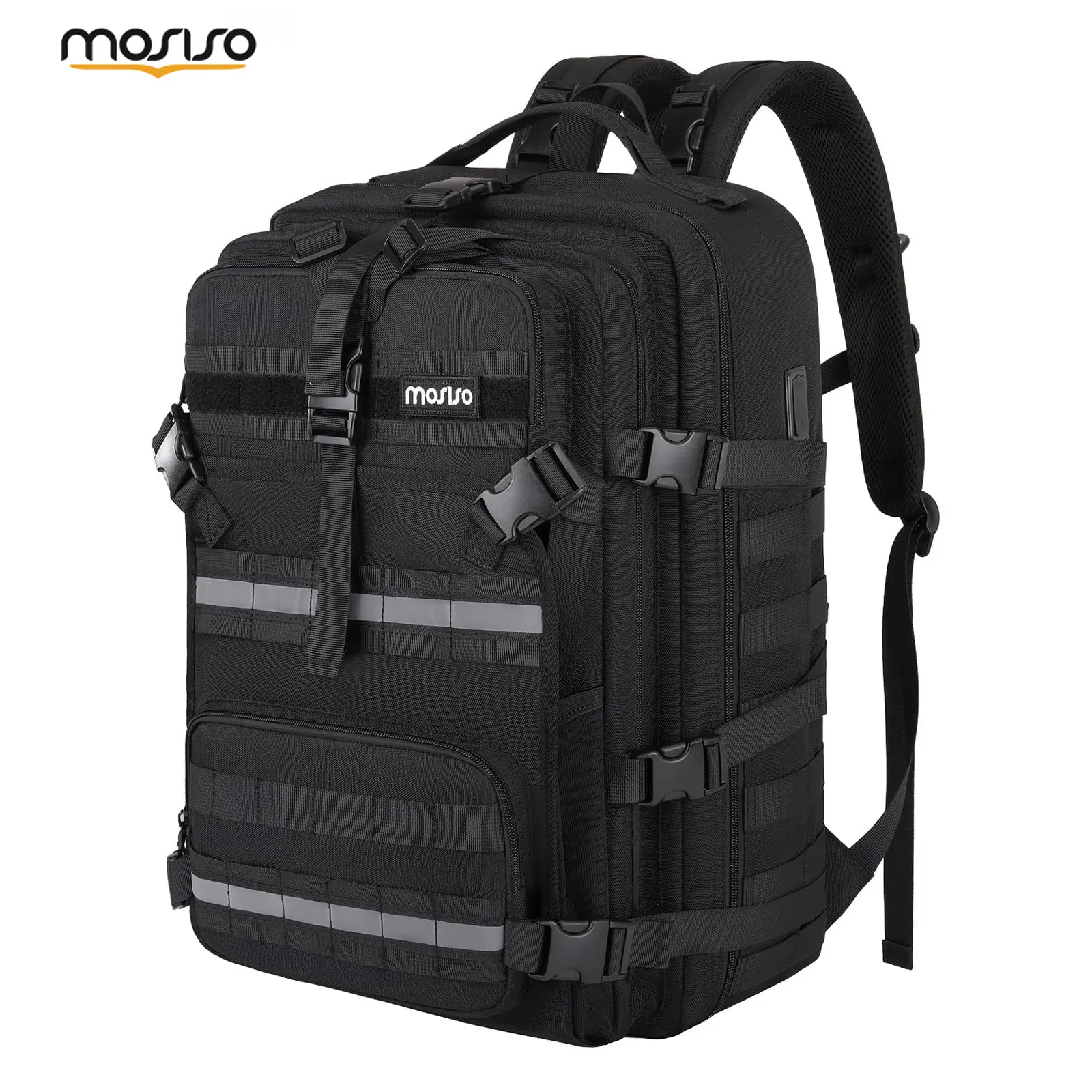 MOSISO Motorcycle Helmet Backpack, Expandable Riding Backpack with Laptop Compartment & USB Charging Port, Large Capacity Tactical Travel Backpack for Cycling, Motorcycle Touring & Outdoor Adventure, Black