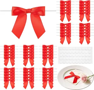 50Pcs Mini Red Bow 2.75 Inch Twist Tie Bows for Wrapping, Party Decorations, Valentine's Day & DIY Crafts