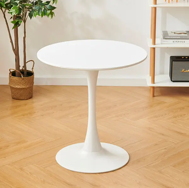 White Round Table, Modern Dining Table, MDF Top and Steel Base Tulip Round Kitchen Table, Mid Century Coffee Table for Living Room 24 Inch, Oval Dining Table