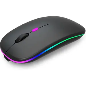 Wireless Bluetooth Mouse Rechargeable Laptop Mice with LED Use Portable(BT5.2 and USB 2.4G) Dual Mode Connection Silent Slim Computer Mouse for Laptop/iPad Tablet/Apple MacBook/PC (Black)-USA