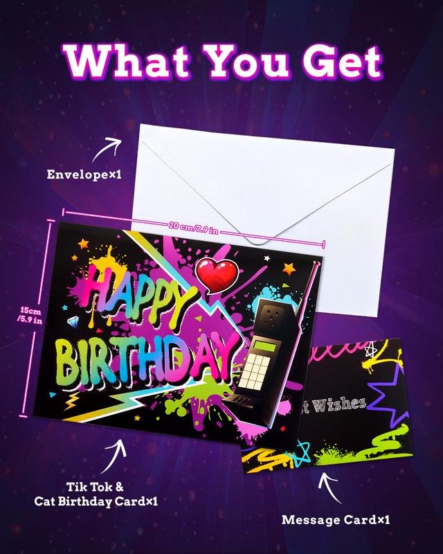 3D Pop-Up Musical Birthday Card with Rock Cats Design, Tik Tok Song and Flashing Lights, Surprise Gift for All Ages, Special Gift for Special One