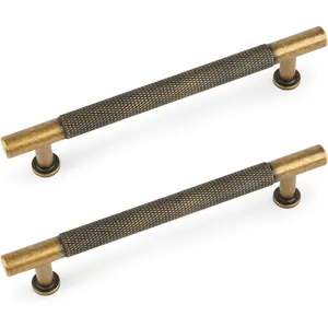 5 Pack Coffee Bronze Cabinet Handles, Solid Brass Kitchen Drawer Pulls, 5 Inches Furniture Door Handles for Cupboard Bedroom Wardrobe