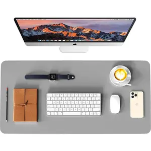 Leather Desk Pad Protector,   Pad, PU Desk Mat, Office Desk Cover, Desk Writing Mat for Office//Work/Cubicle (Gray/) 31.5x15.8 in