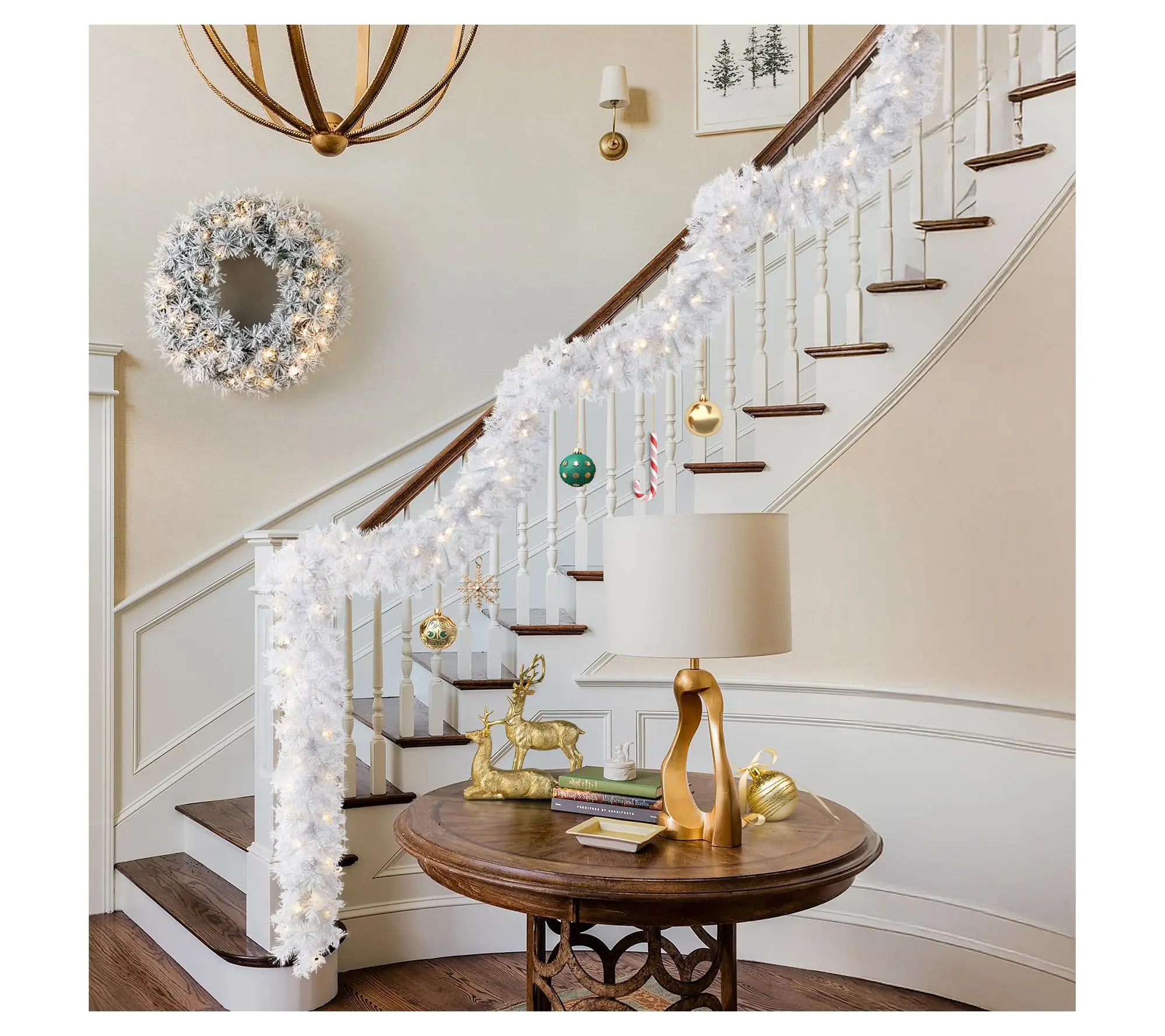 Glitzhome 9' Pre-Lit Snow Flocked White Pine Christmas Garland