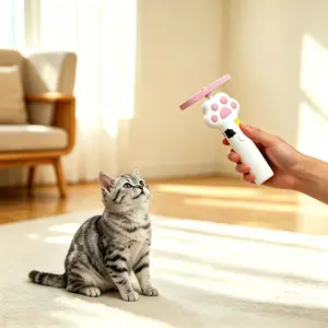 Interactive Cat Flying Saucer Toy - Cute Cat Paw Launcher with 6 Colorful Flying Discs, Fun Chase & Catch Exercise Toy for Indoor Cats and Kittens, Fetch Game Pet Supplies, White/Yellow outdoorfun