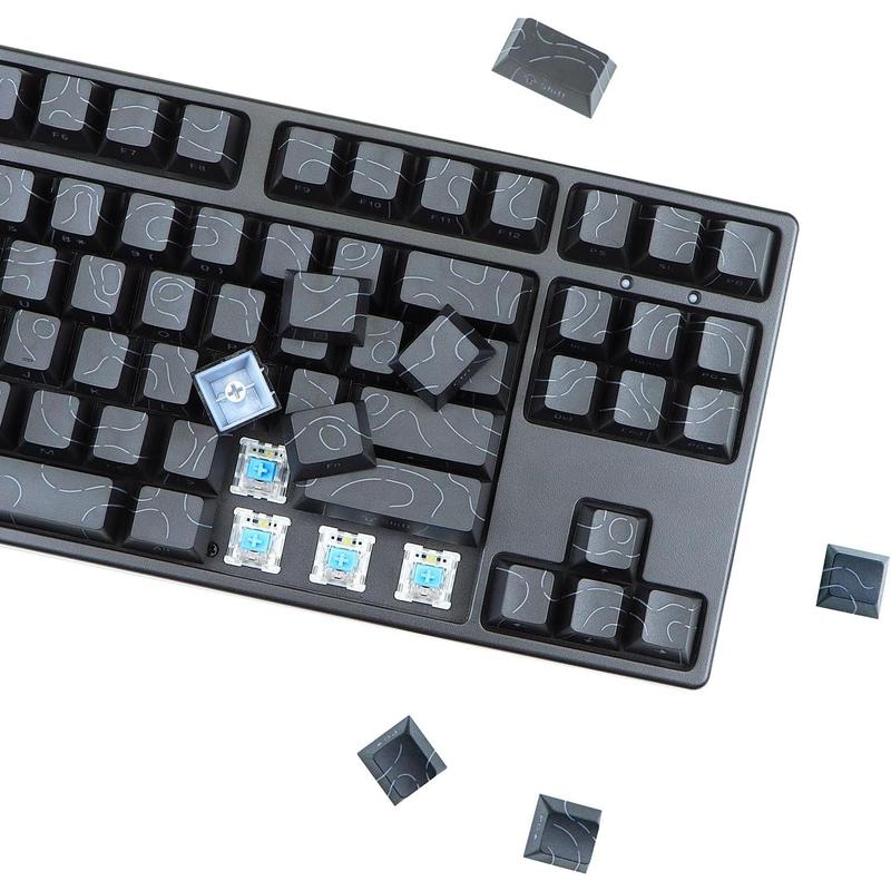 Contour Line Keycaps 98 Set Custom PBT Cherry Profile Double-Shot Light Shine-Through Key Caps with South-face Print for Mechanical Gaming Keyboard ANSI Layout