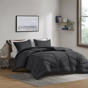 360 stand Microfiber Bedding Set, Intelligent Design ID10-2294 68x90x1 in. Remy Quilted Chevron Comforter Set, Black - Twin & Twin Extra Large