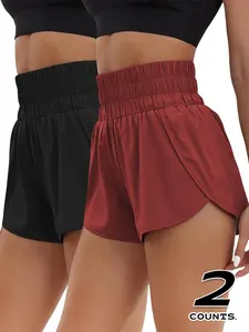 Women's Solid High Waist Gym Shorts, Breathable Comfortable Gym Workout Shorts, Ladies Sportswear for Indoor Outdoor Wear