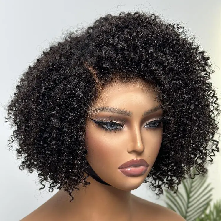 Hair Factory 5x5 12" Glueless Jerry Curl w/ 4C Kinky Edges Side Part Closure Bob Wig