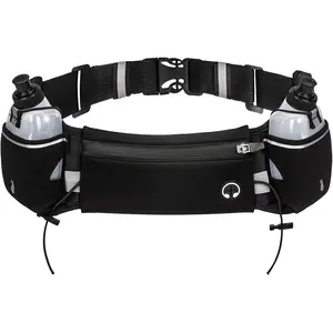 Upgraded Running Belt with Water Bottles, Hydration Belt for Men and Women, Water Bottle Holder Running Pouch Belt, Fanny Pack Fits 7 inches Phones, Waist pack for Running Hiking Climbing