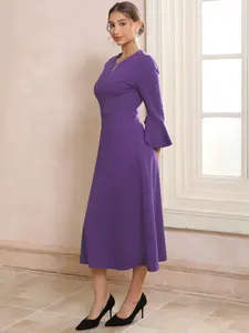 INSPIRE CHIC Women's Formal Dress Zipper Front Bell Sleeves Business Office Midi A-Line Dresses