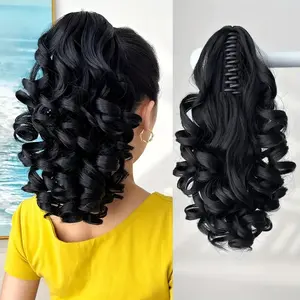 Multi-color claw-shaped ponytail hair accessory, 14cm cm long, curly and wavy, made of heat-resistant synthetic fiber, suitable for women's daily use, fashionable hair accessory, wavy ponytail, clip-on ponytail