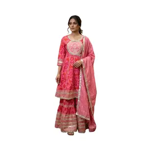 #3PS-24 Pink Gota Patti Embroidered Sharara Set – Traditional Ethnic Three-Piece Outfit
