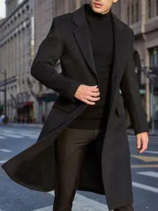 Men's Fall Winter Casual Business Style Long Coat, Loose Fit Button Front Jacket, Versatile Single Breasted Outerwear