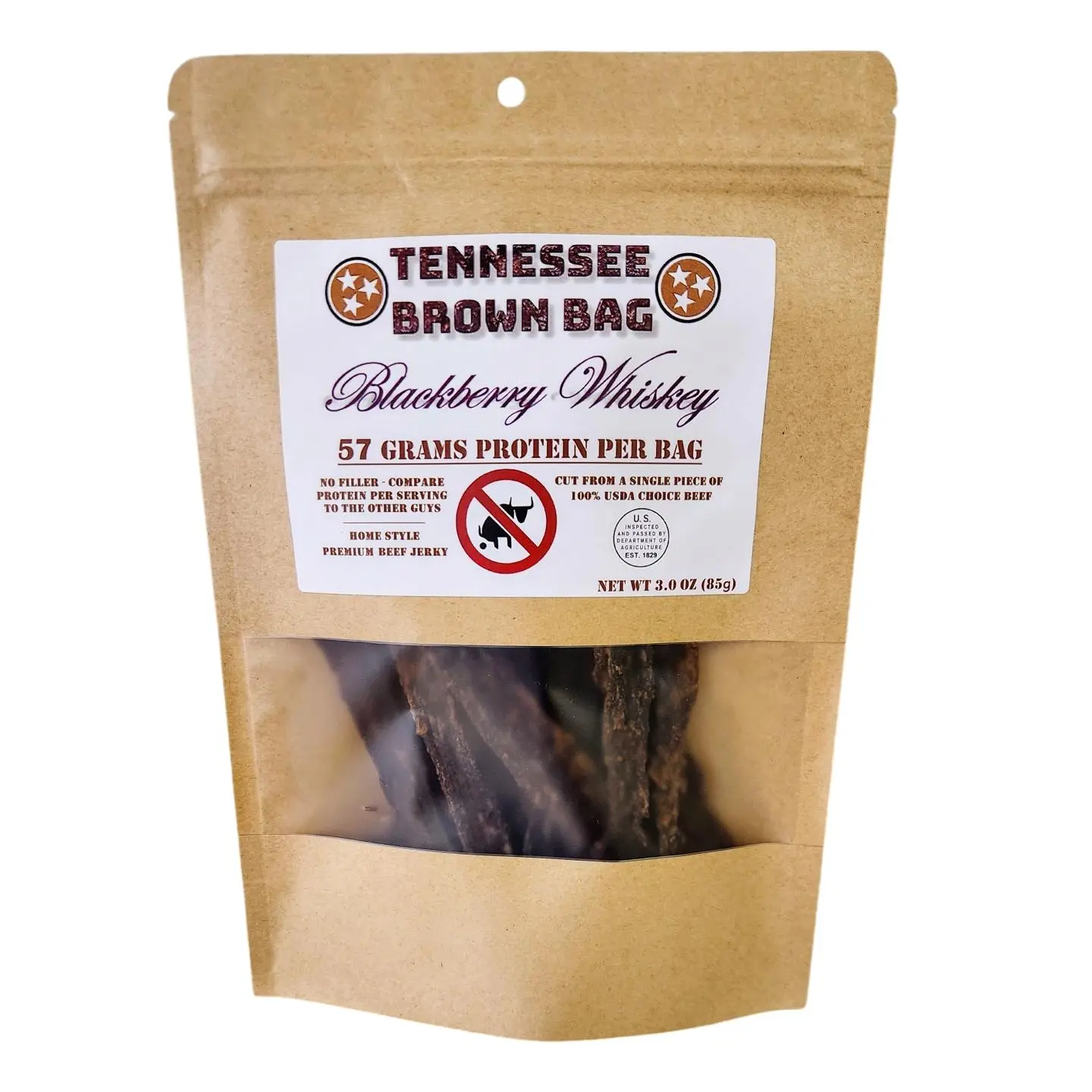 Tennessee Brown Bag "Blackberry Whiskey" Beef Jerky - Thin, Tender, Tons of Protein Dried Snack Beef Proteinsnacks