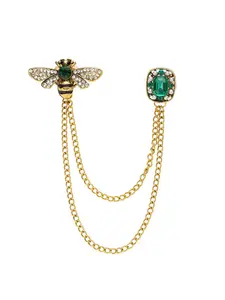 Vintage Bee & Emerald Gem Chain Brooch for Women – Luxury Lapel Pin for Dresses, Blazers, and Suits