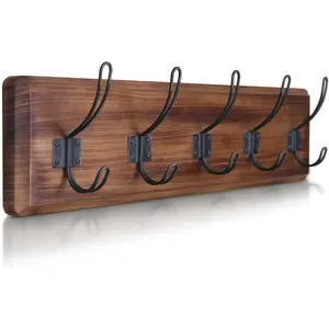 Dark Wash Brown Rustic Coat Rack Wall Mount with 5 Hooks, Solid Pine  24 inch Wall Hooks for Entryway, Mudroom, Hallway, Bathroom -  Farmhouse Style Wall Mounted Towel Rack