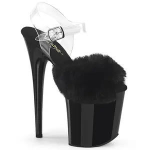 Women's Elegant Platform High Heels - Black Faux Fur, Stylish Classy Heeled Footwear