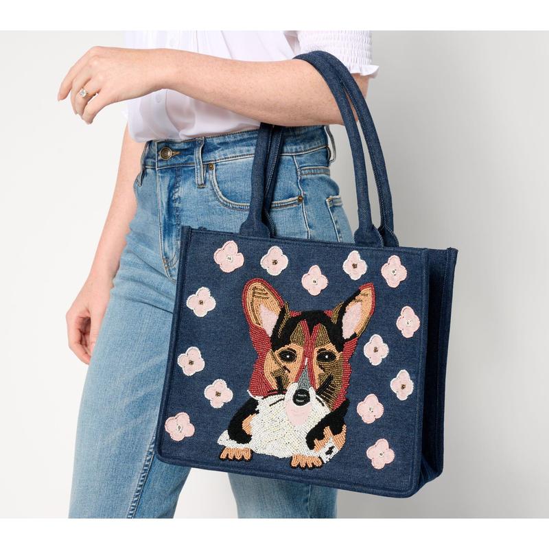 America & Beyond Beaded Denim Critter Shopper