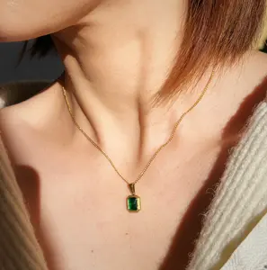 14K GOLD plated Green Pendant Necklace-Dainty necklace-Minimalist Green Necklace-Gift for her