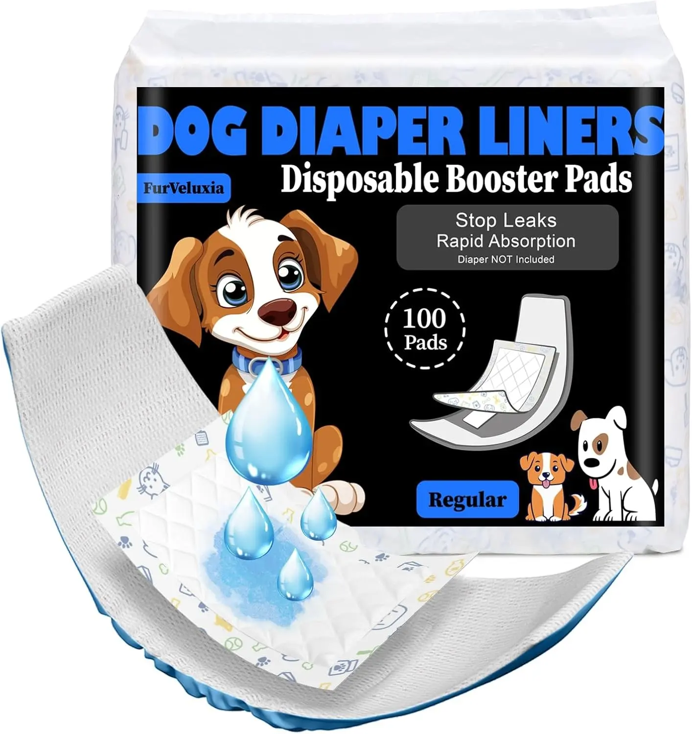 Dog Diaper Liners Booster Pads for Male and Female Dogs, 100ct, Super Absorbent Disposable Belly Band Liners for Male Dogs fit Most Types of Dog Diapers,Wraps(Regular)