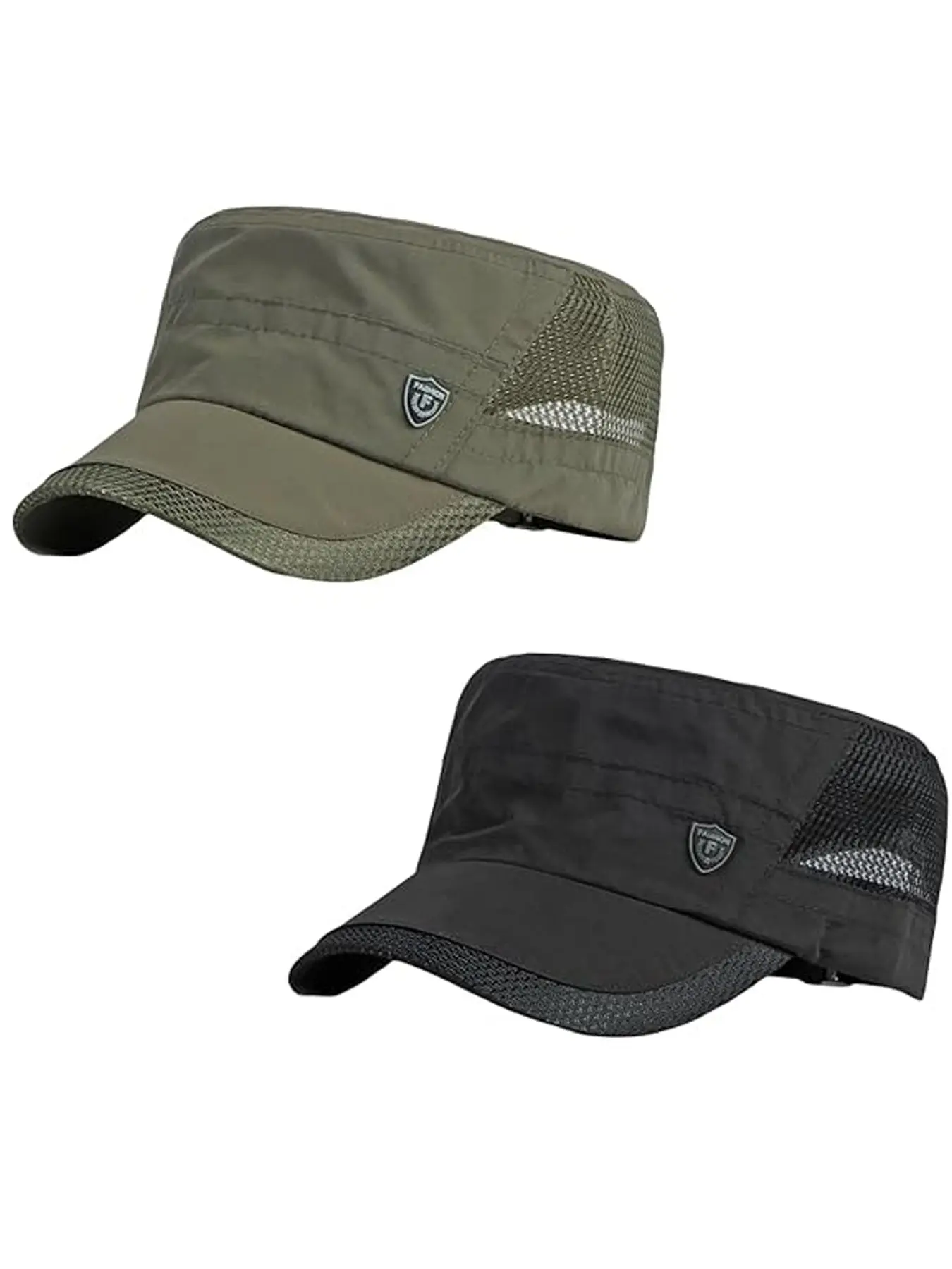 2Pack Men's Breathable Military Caps Cadet Army Caps Summer Flat Top Cap Adjustable Outdoor Cap Breathable Polyester Caps Army Hat