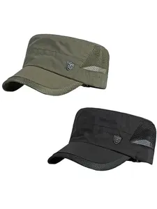 2Pack Men's Breathable Military Caps Cadet Army Caps Summer Flat Top Cap Sports Outdoor Hats