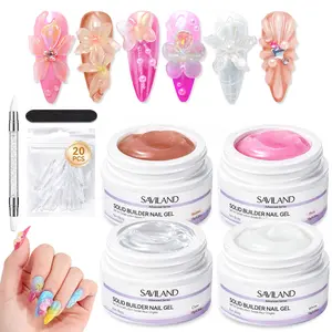SAVILAND Solid Builder Nail Gel Set Non Sticky 4 Color Clear Nude White Pink 3D Nail Gels for Extension Sculpting Gel Nail Art Starter Kit DIY Home Manicure