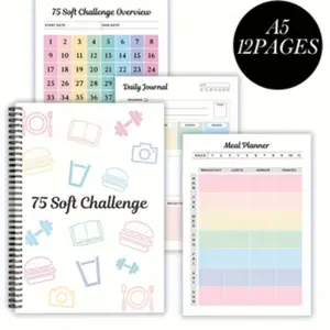 75-Day Challenge Journal for Fitness Diet Reading Tracking, Goal Setting Pages, Soft Daily Log Book, Perfect for Beginners