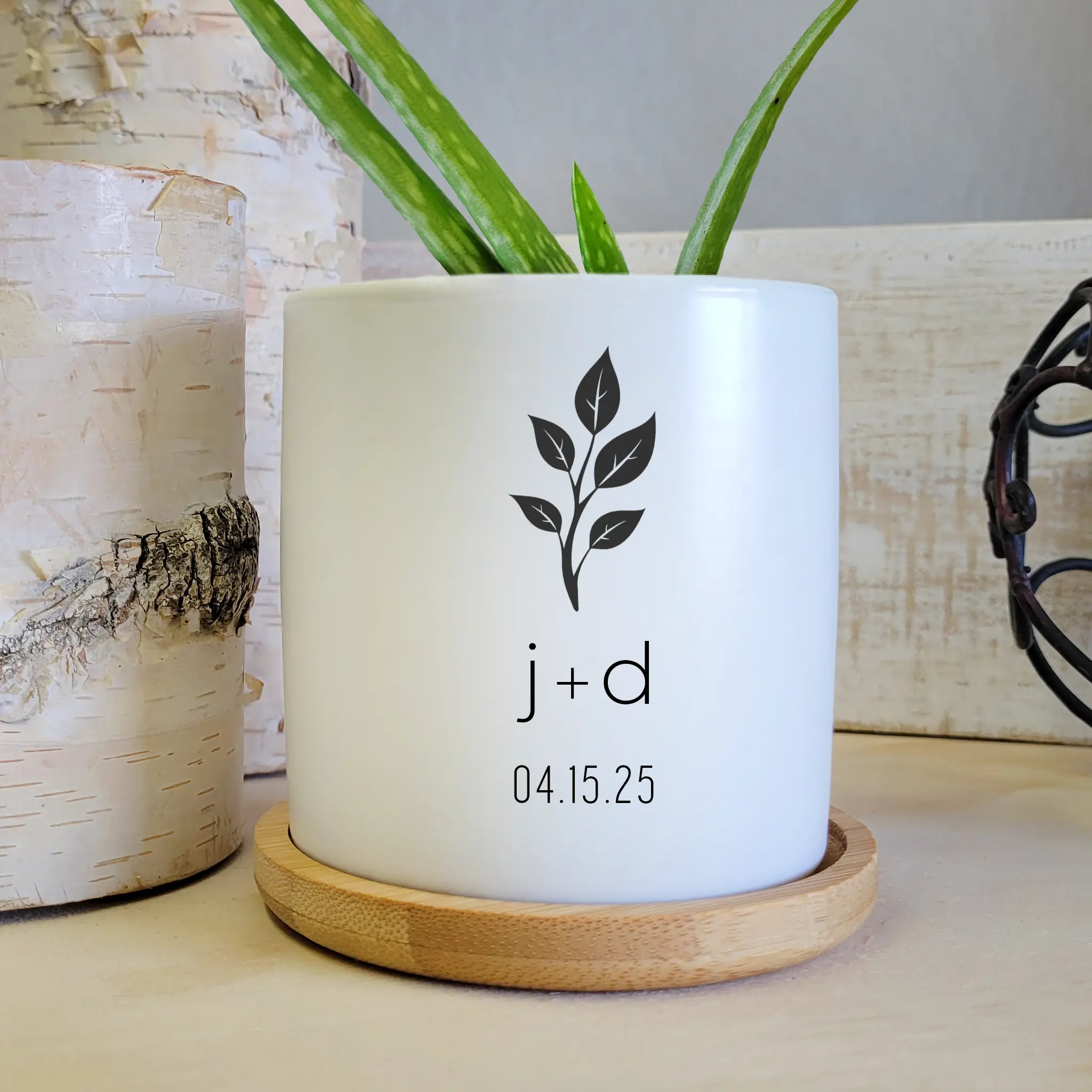 Bride + Groom Ceramic Planter Pot for Home or Wedding Guest Favors